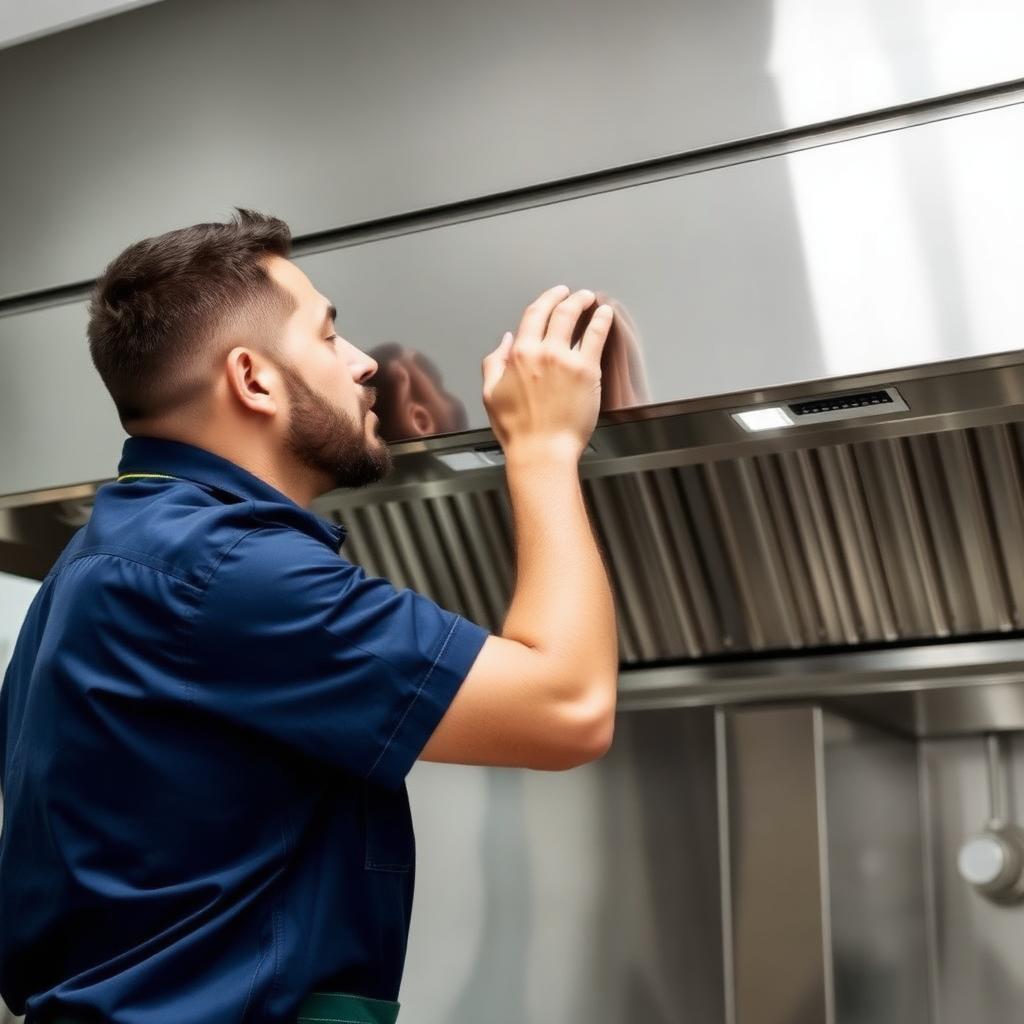 Technician servicing commercial hood
